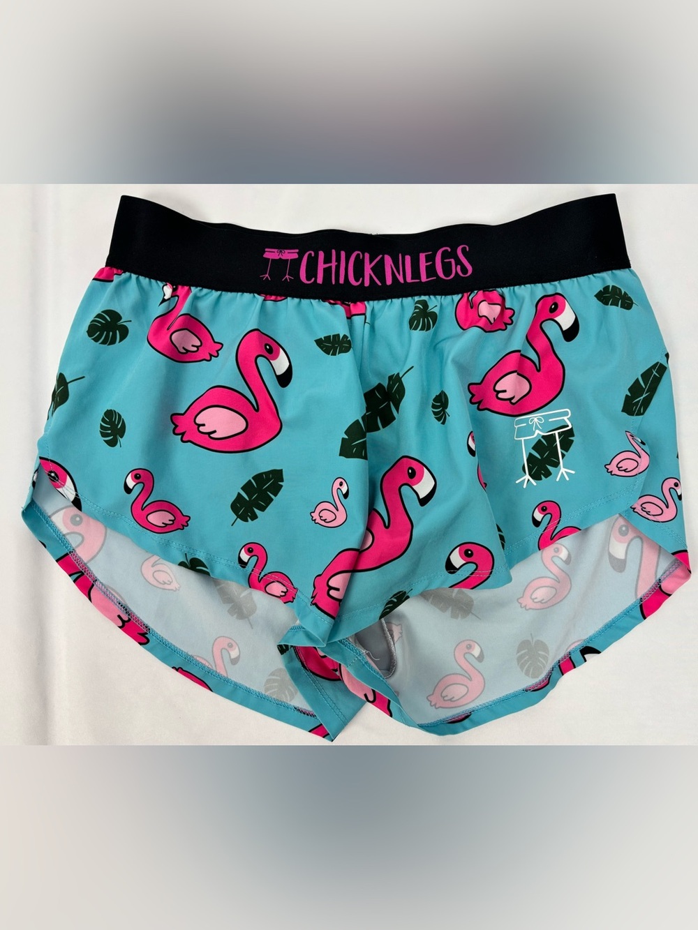 Chicknlegs Blue Flamingo Running Athletic Split Shorts Small Womens Flaw